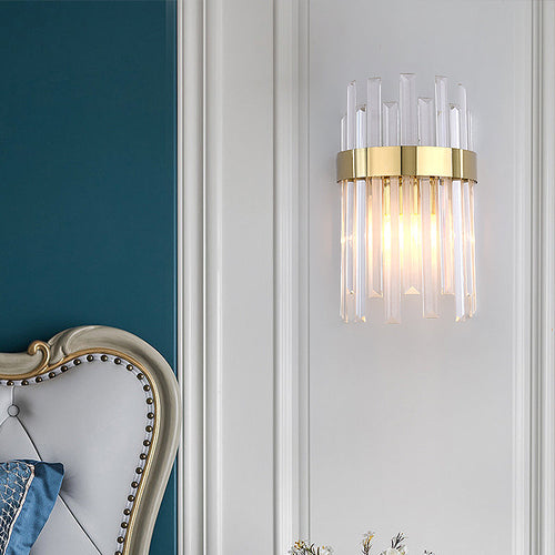 BowLift | 2 Heads Bedroom Wall Light Postmodern Black/Gold Wall Lamp with Half Cylinder Three Sides Crystal Rod Shade