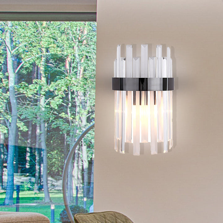 BowLift | 2 Heads Bedroom Wall Light Postmodern Black/Gold Wall Lamp with Half Cylinder Three Sides Crystal Rod Shade