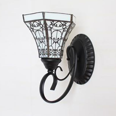 BowLift | Colorful Wall Lamp Lodge Stained Glass 1 Light Wall Lamp Fixture in White/Brown/Blue for Corridor