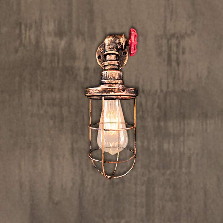 BowLift | Wire frame corridor wall lamp iron 1 head farmhouse wall lighting with red shade design in antique bronze/black