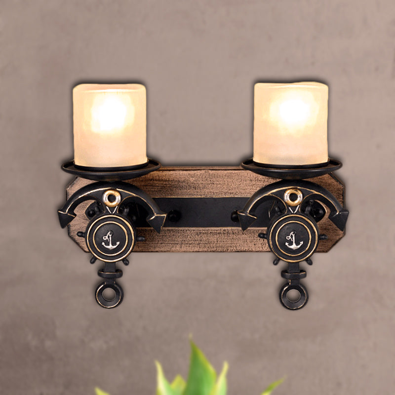 BowLift | Candlestick Wall Lamp Country Style Opal Glass 1/2-Light Black and Gold Wall Fixture with Resin Anchor Design