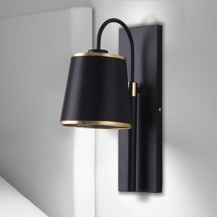 BowLift | Tapered Bedroom Wall Light Black Fabric 1 Light Vintage Stylish Wall Lamp with Goose Neck Arm