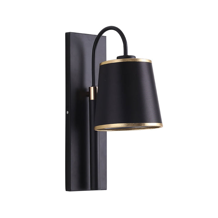 BowLift | Tapered Bedroom Wall Light Black Fabric 1 Light Vintage Stylish Wall Lamp with Goose Neck Arm