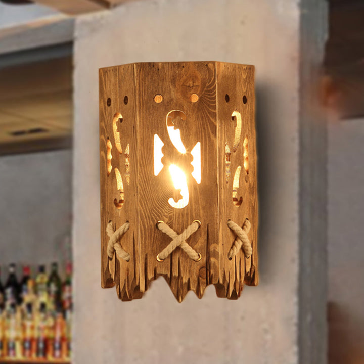BowLift | Wood Cylinder Shade Wall Lamp Country Style 1 Head Brown Wall Light for Restaurant