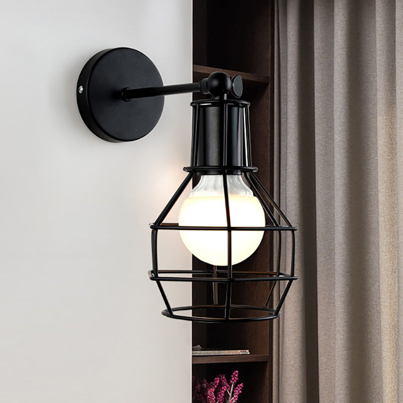 BowLift | Globe Bedroom Wall Light Lamp Metal 1 Head Industrial Style Rotatable Wall Lamp with Wire Guard in Black