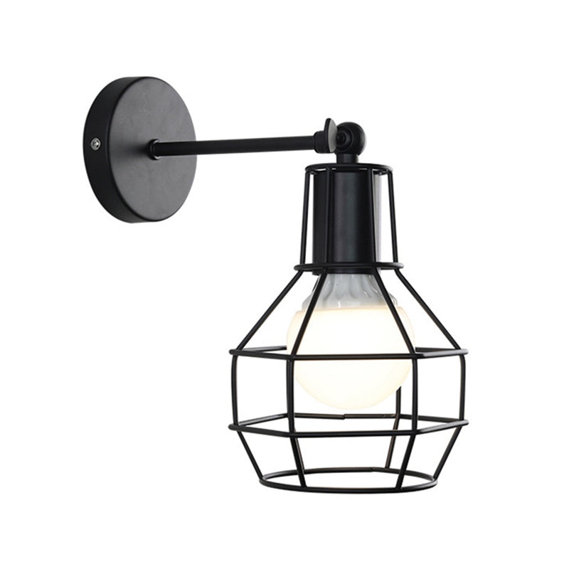 BowLift | Globe Bedroom Wall Light Lamp Metal 1 Head Industrial Style Rotatable Wall Lamp with Wire Guard in Black