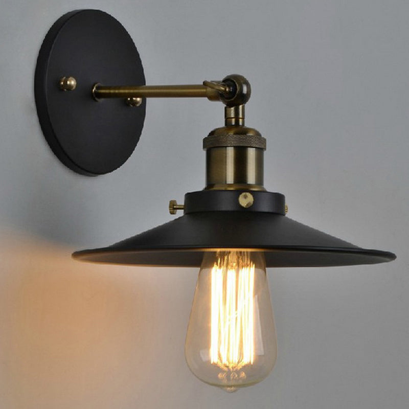 BowLift | Vintage Industrial Style Wall Light Single Light with Flat Round, Flared Metal Shade for the Bar