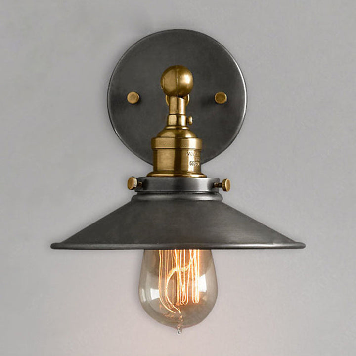 BowLift | Vintage Industrial Style Wall Light Single Light with Flat Round, Flared Metal Shade for the Bar