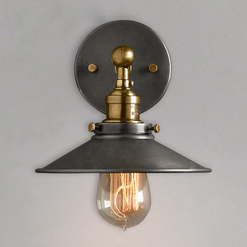 BowLift | Vintage Industrial Style Wall Light Single Light with Flat Round, Flared Metal Shade for the Bar