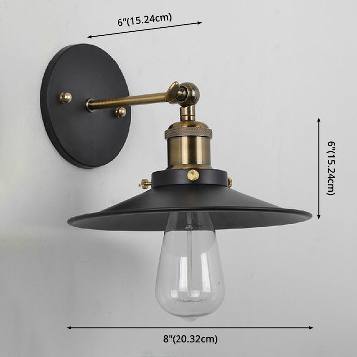 BowLift | Vintage Industrial Style Wall Light Single Light with Flat Round, Flared Metal Shade for the Bar
