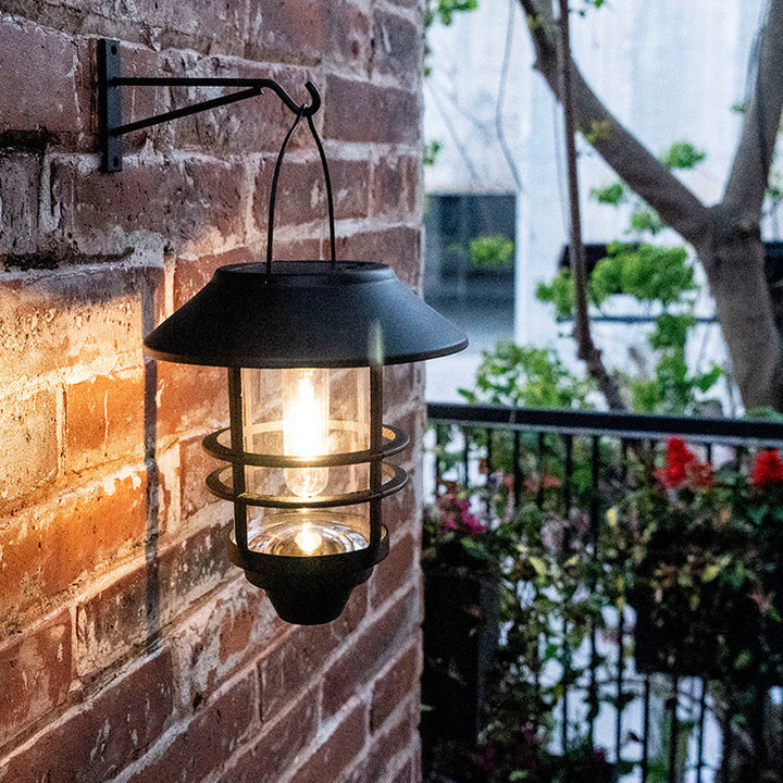 Contemporary Retro Solar Waterproof Aluminum Glass Lantern Cylinder 1-Light Hanging Wall Sconce Lamp For Outdoor Patio | Bowlift