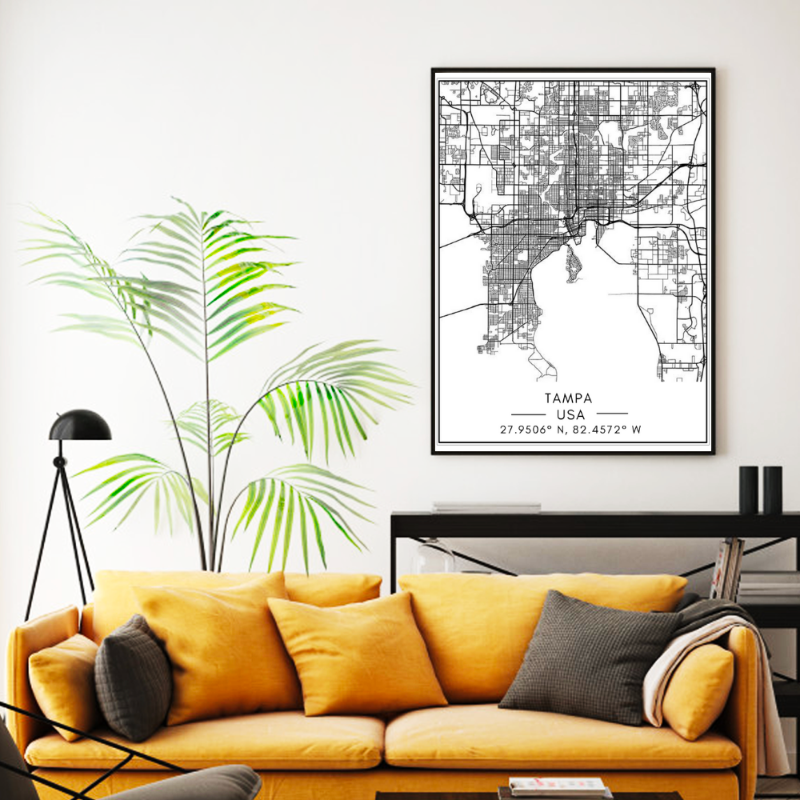 Tampa City Map - Canvas Wall Art Painting | Bowlift