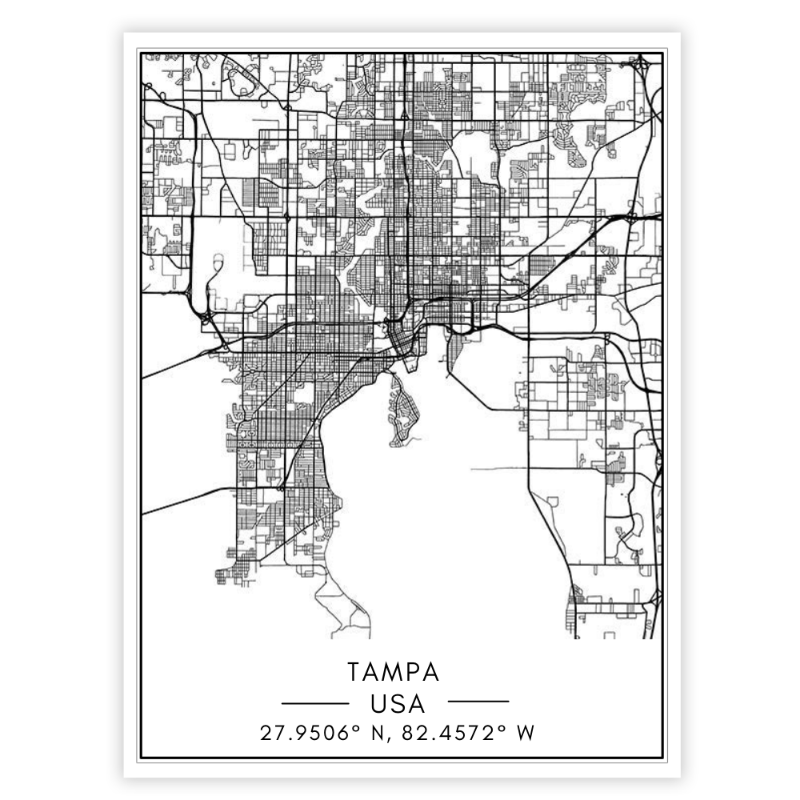 Tampa City Map - Canvas Wall Art Painting | Bowlift