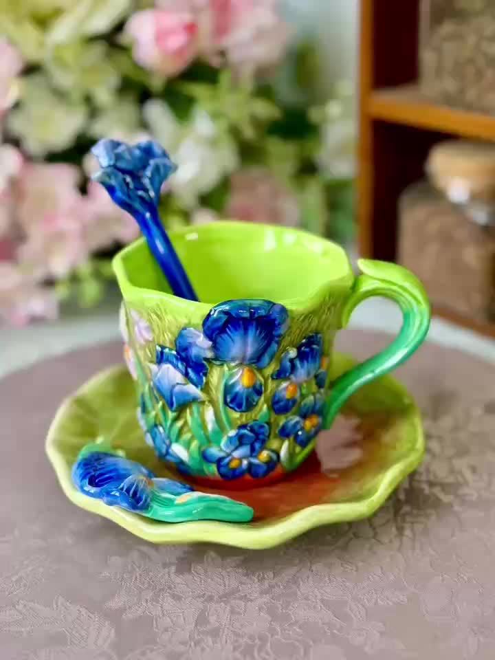 ArtSip Ceramic Mug & Saucer Set – Hand-painted 3D Design inspired by Van Gogh | Bowlift
