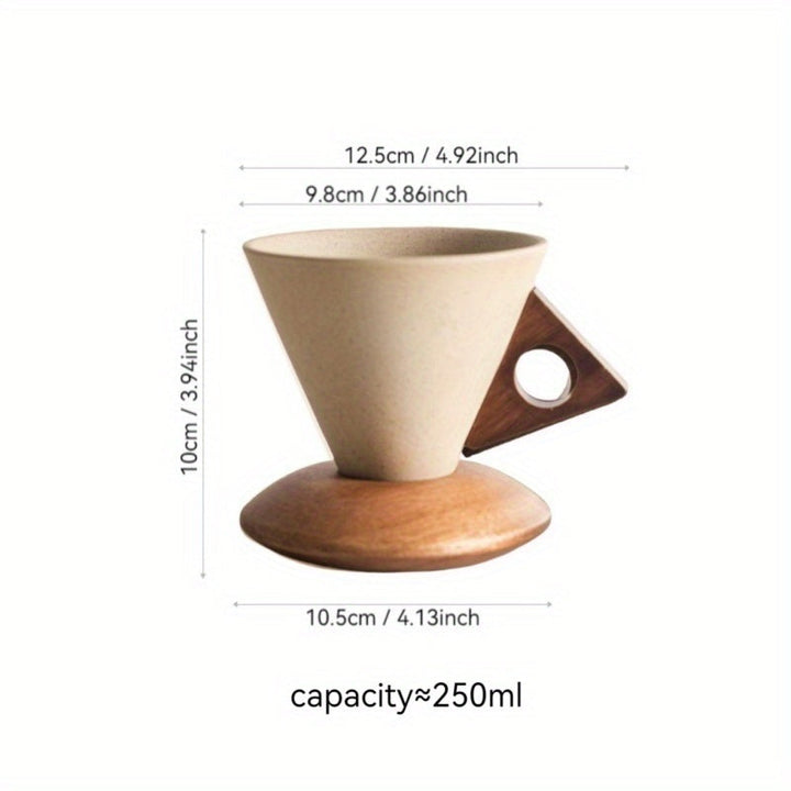 BaristaLuxe Ceramic Coffee Cup 250ml – Handmade with Wooden Handle and Coaster | Bowlift