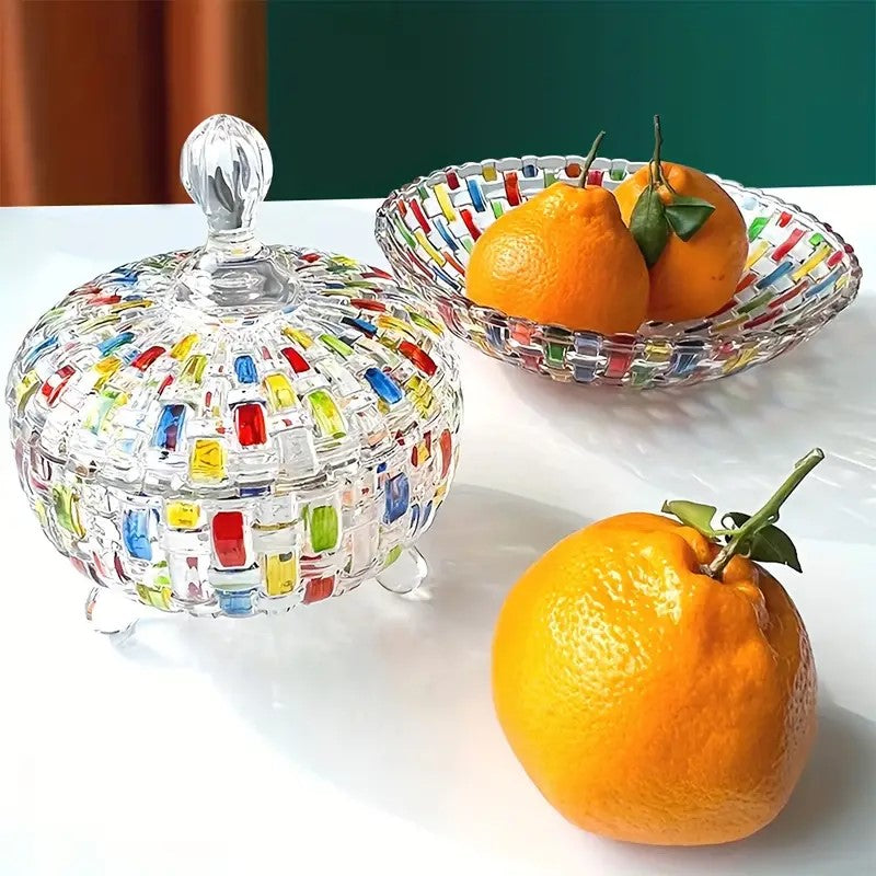BowLift | LustreCharm Stained Glass Candy Jar with Lid – Colourful Decorative Storage Pot