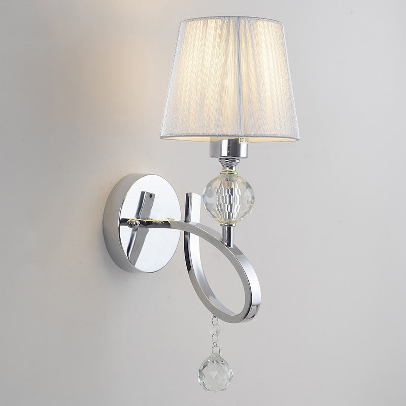 BowLift | Cone Shadow Bedroom Wall Light Fixture Fabric 1 Head Modernism Style Silver Wall Light with Clear Crystal Ball Deco