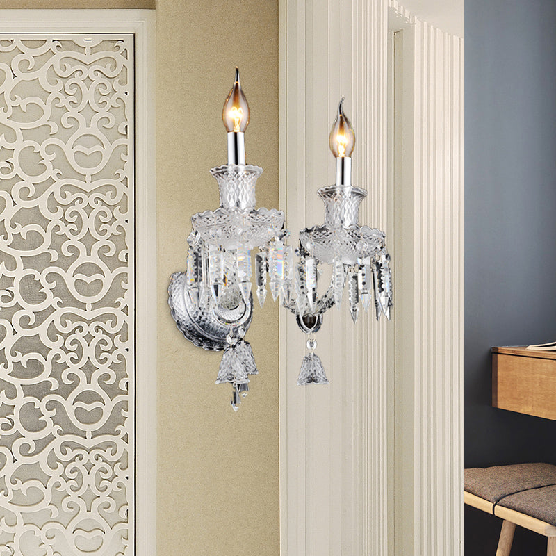 BowLift | Candle holder Clear Glass Wall Lamp Fixture Modern 1/2 Cups Chrome Wall Lamp with Diamond Shaped Crystal Decoration