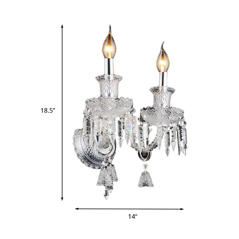 BowLift | Candle holder Clear Glass Wall Lamp Fixture Modern 1/2 Cups Chrome Wall Lamp with Diamond Shaped Crystal Decoration