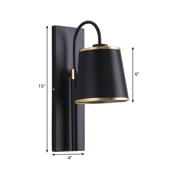 BowLift | Tapered Bedroom Wall Light Black Fabric 1 Light Vintage Stylish Wall Lamp with Goose Neck Arm