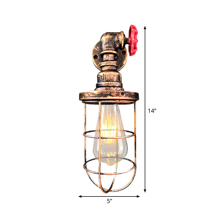 BowLift | Wire frame corridor wall lamp iron 1 head farmhouse wall lighting with red shade design in antique bronze/black