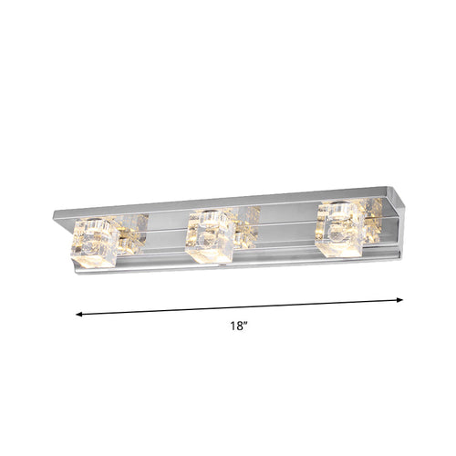 BowLift | Clear Crystal Cube Wall Sconce Modern Style 3 Heads Silver Finish Vanity Light Fixture in Warm/White Light, 12.5