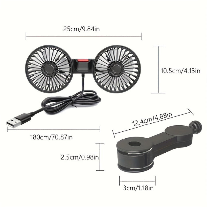 1 Pc Car Fan, Car Small Air Conditioner, Double-headed Rear Fan, Strong Wind, 360 Degrees Rotation, Large Air Volume, Subwoofer Operation, Base Fixed Clip Mounting Method, Suitable For Car Home | Bowlift