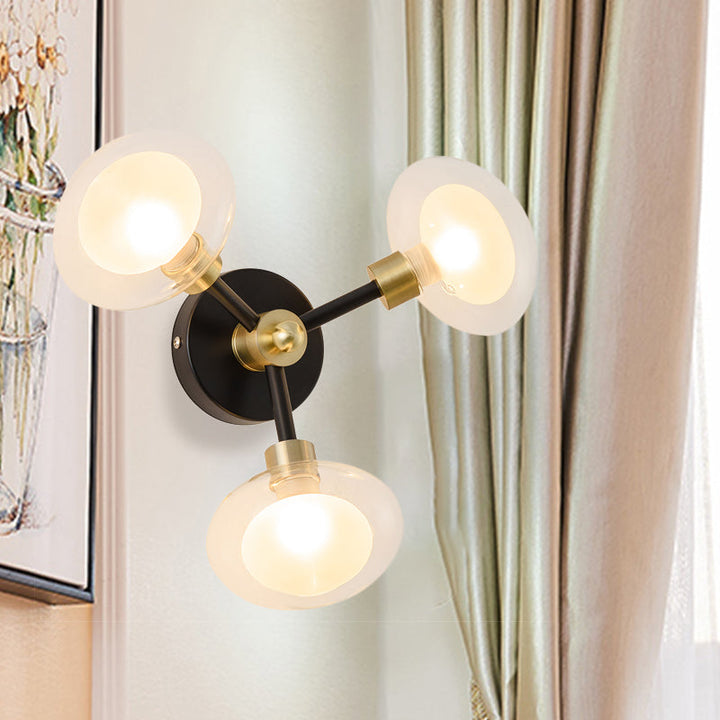 BowLift | Spherical Wall Lamp Contemporary Clear Glass 1/3-Light Black and Gold Wall Lamp