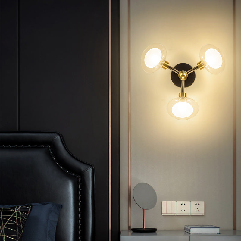 BowLift | Spherical Wall Lamp Contemporary Clear Glass 1/3-Light Black and Gold Wall Lamp