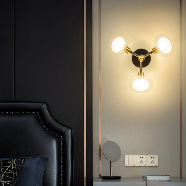 BowLift | Spherical Wall Lamp Contemporary Clear Glass 1/3-Light Black and Gold Wall Lamp