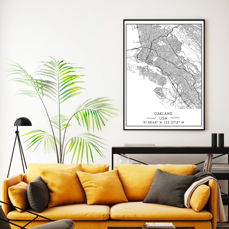 Oakland City Map - Canvas Wall Art Painting | Bowlift