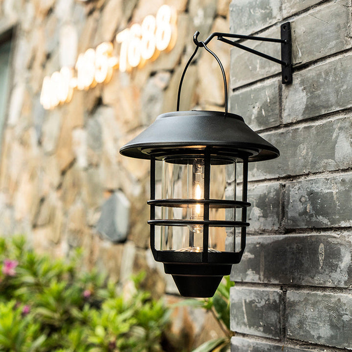 Contemporary Retro Solar Waterproof Aluminum Glass Lantern Cylinder 1-Light Hanging Wall Sconce Lamp For Outdoor Patio | Bowlift