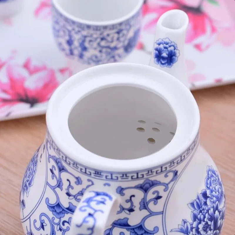 26oz Decorative Ceramic Teapot Blue and White Home or Office Teapot | Bowlift