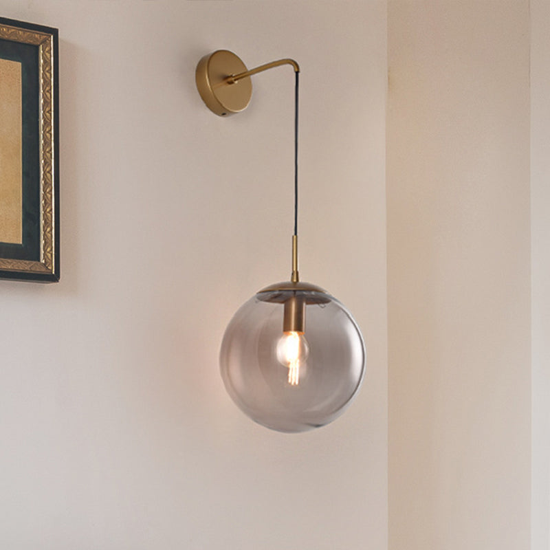 BowLift | Clear/Smoke Gray Glass Ball Wall Sconce Retro 1 Light Wall Mount Lamp with Long Gold/Black Arm