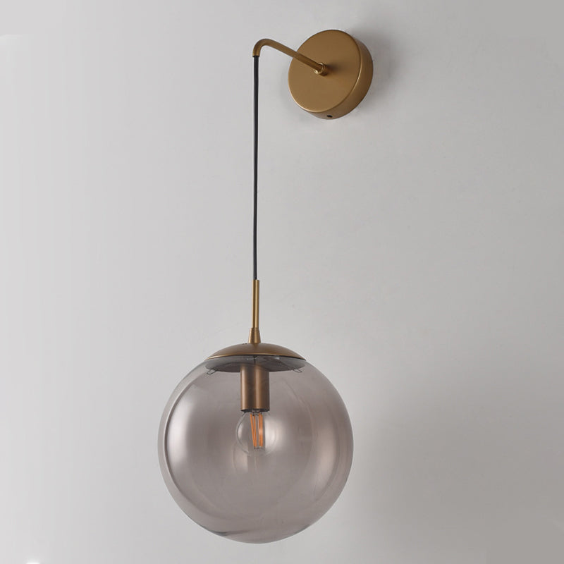 BowLift | Clear/Smoke Gray Glass Ball Wall Sconce Retro 1 Light Wall Mount Lamp with Long Gold/Black Arm