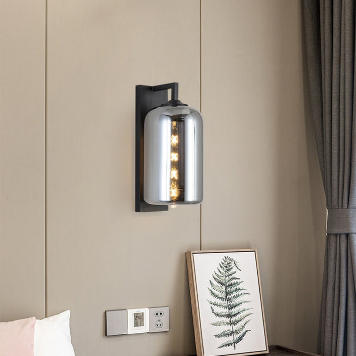 BowLift | Mason Jar Shaped Wall Lamp Retro Style Enclosed Glass 1 Bulb Wall Light with Arm in Black