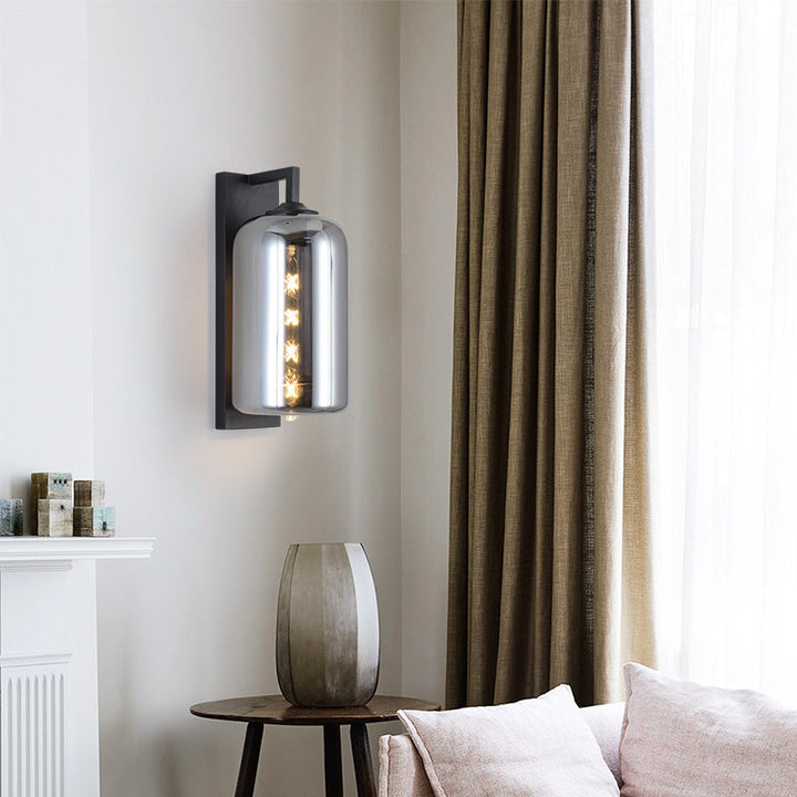 BowLift | Mason Jar Shaped Wall Lamp Retro Style Enclosed Glass 1 Bulb Wall Light with Arm in Black