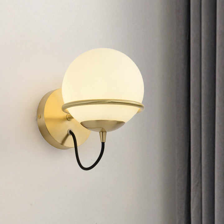 BowLift | Single Wall Mounted Spherical Wall Light Contemporary Matte White Glass Brass Wall Light Fixture