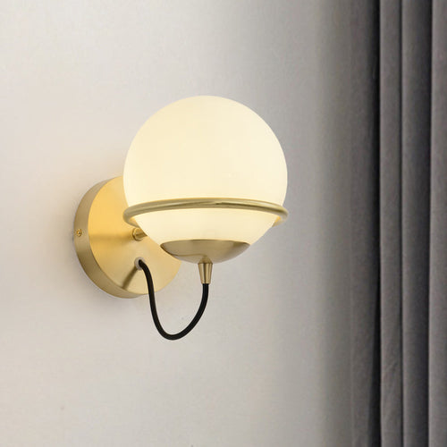 BowLift | Single Wall Mounted Spherical Wall Light Contemporary Matte White Glass Brass Wall Light Fixture