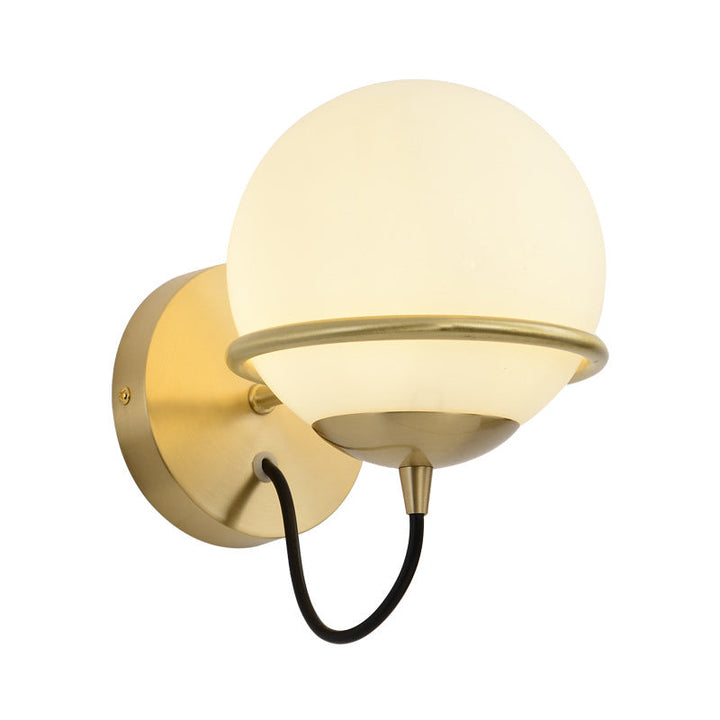 BowLift | Single Wall Mounted Spherical Wall Light Contemporary Matte White Glass Brass Wall Light Fixture