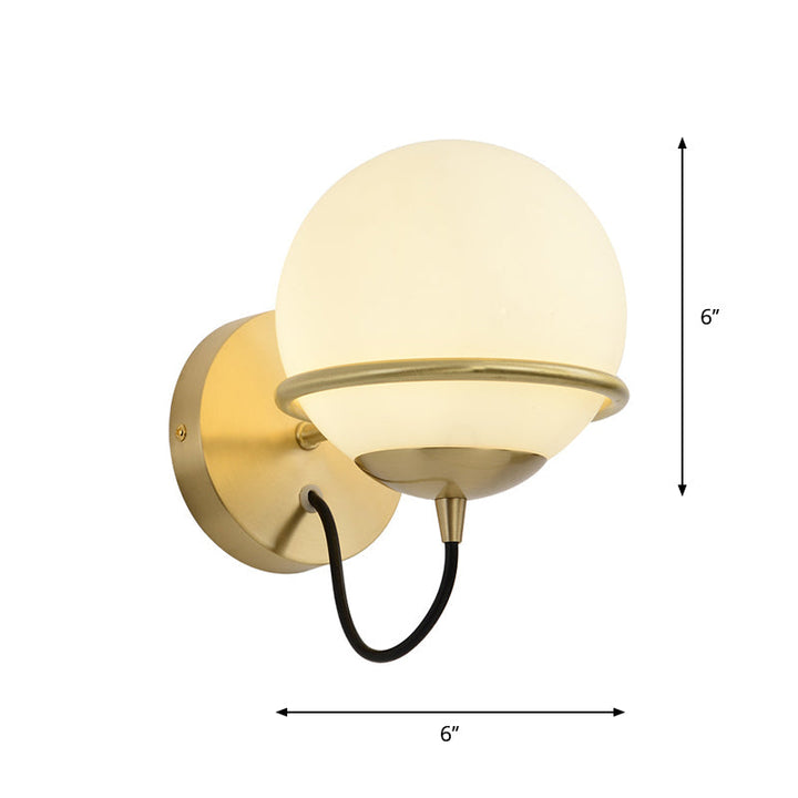 BowLift | Single Wall Mounted Spherical Wall Light Contemporary Matte White Glass Brass Wall Light Fixture