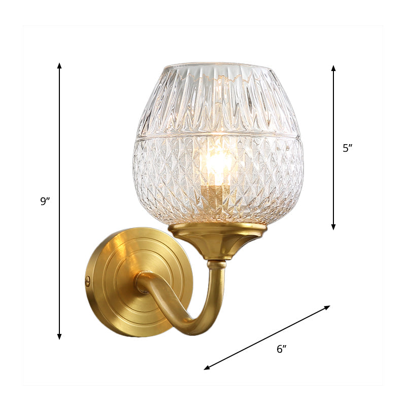 BowLift | Grid Brandy Glass Wall Lamp Contemporary Single Brass Wall Mounted Light with Curved Arm