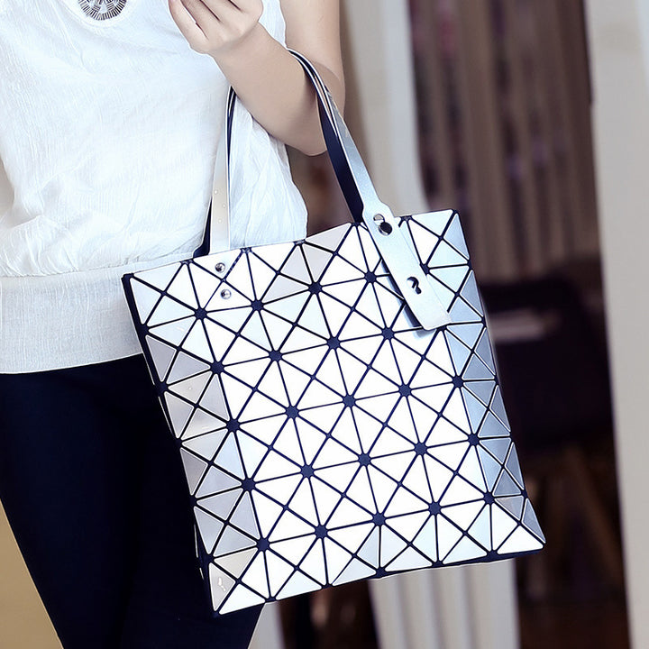 Geometric Patterned Tote Bag with Unique Reflective Design