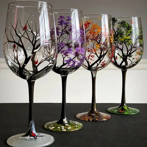 BowLift | Four Seasons Tree Wine Glasses - Hand Painted Art