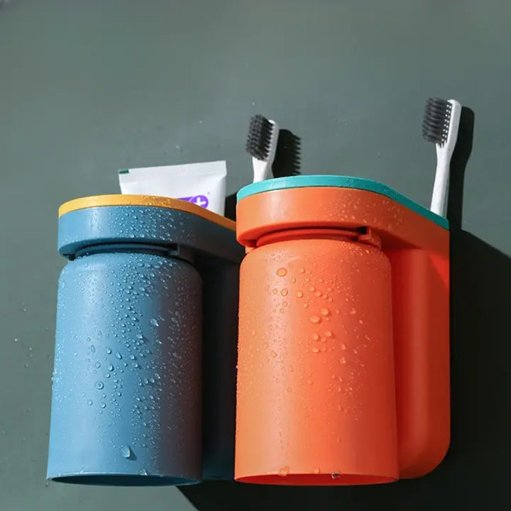 BowLift | Toothbrush Holder with Cup | Wall-Mounted | Self-Adhesive | ABS Plastic | 11.5×7×12.5cm