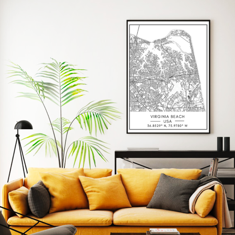 Virginia Beach City Map - Canvas Wall Art Painting | Bowlift