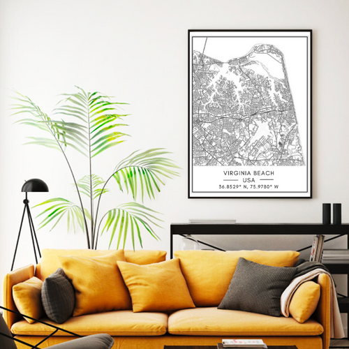 Virginia Beach City Map - Canvas Wall Art Painting | Bowlift
