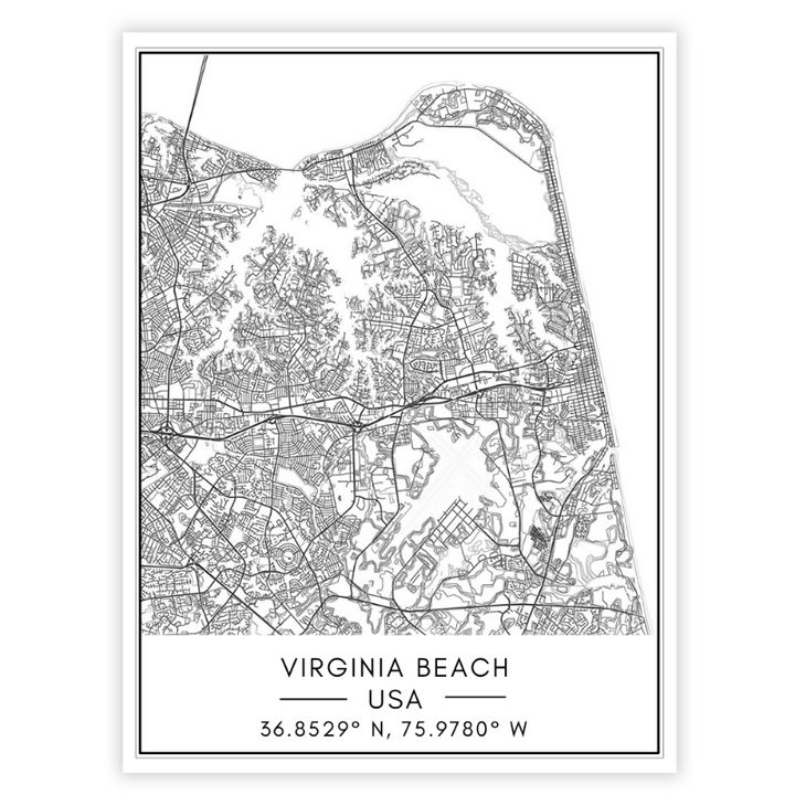 Virginia Beach City Map - Canvas Wall Art Painting | Bowlift
