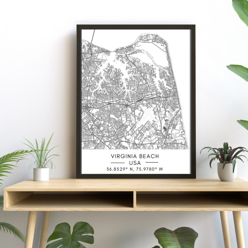 Virginia Beach City Map - Canvas Wall Art Painting | Bowlift