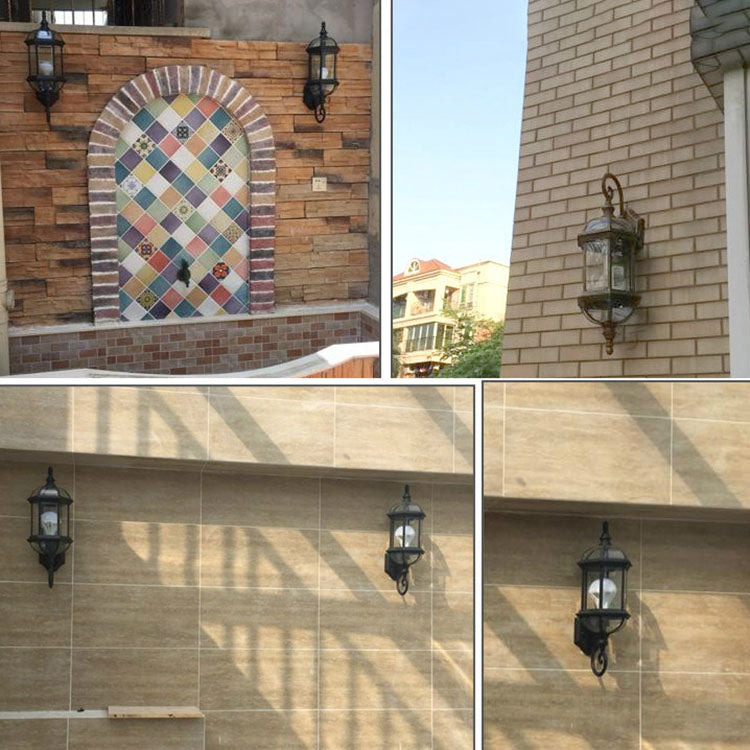Traditional Vintage Waterproof Hexagonal Aluminum Glass 1-Light Outdoor Wall Sconce Lamp For Garden | Bowlift